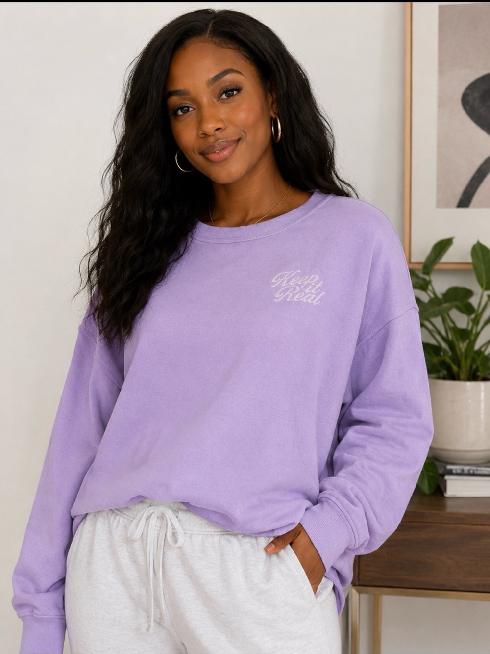 Aerie “Keep it Real” Oversized Crew Neck Sweatshirt Purple Wash Woman’s Size XS